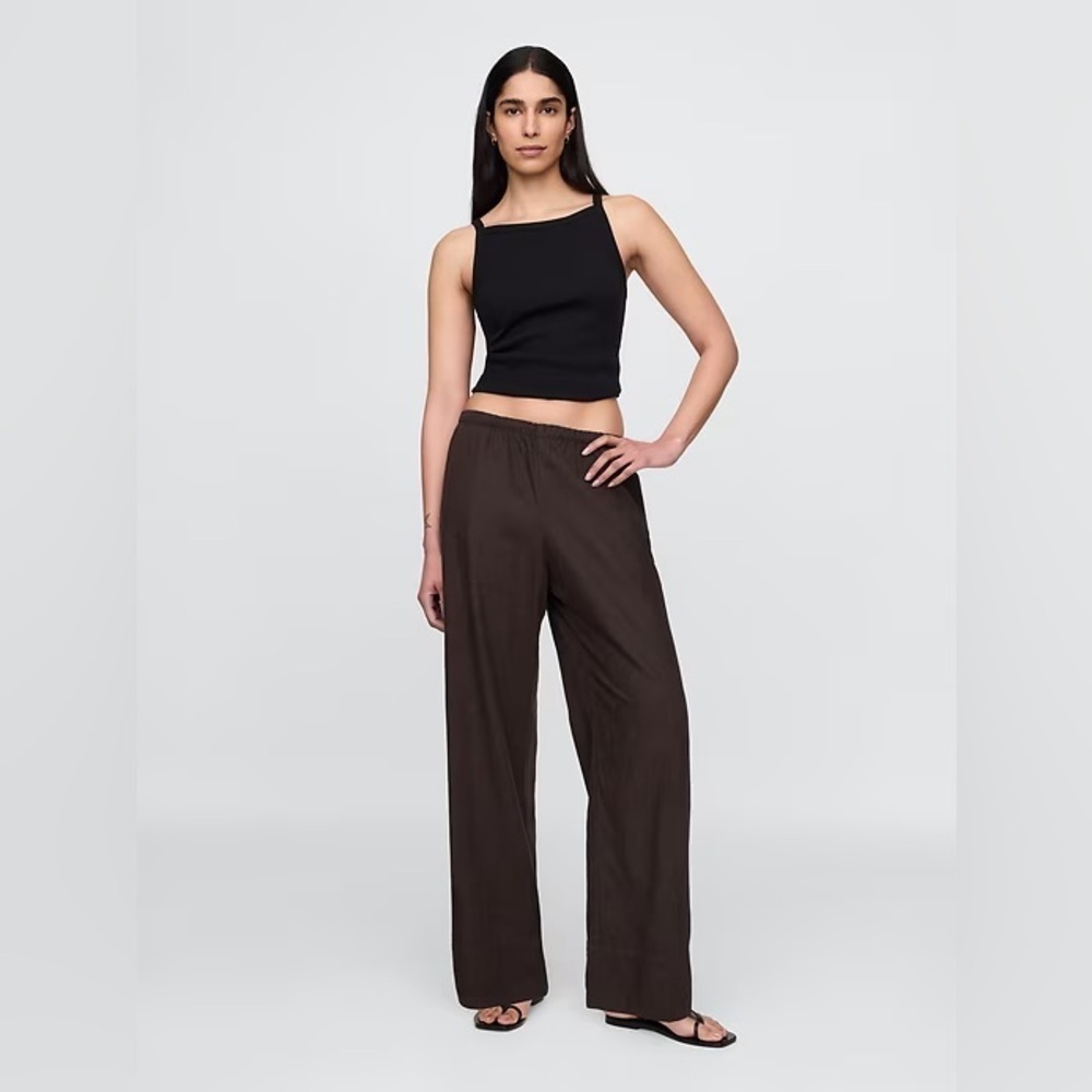NEW! GAP Brown Linen-Blend Easy Wide-Hem Pants - Multiple Sizes 🩷